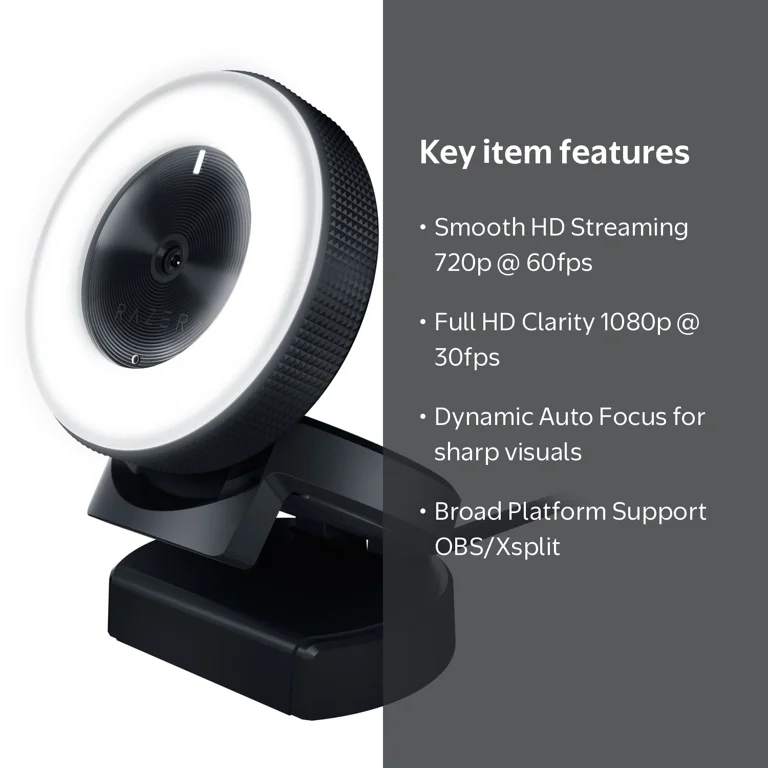 Razer Kiyo Streaming Webcam, Full HD, Auto Focus, Ring Light with