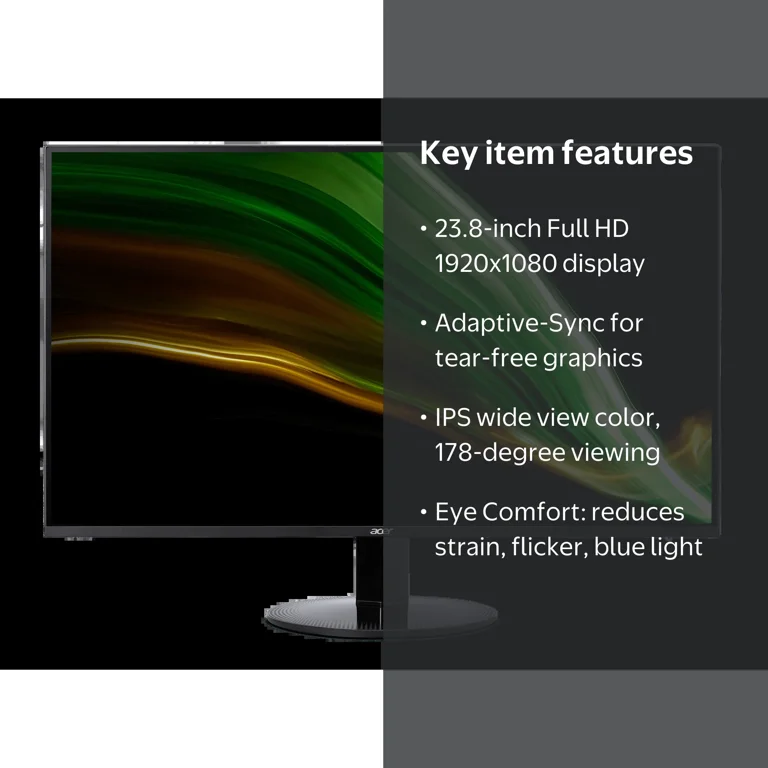 Acer 23.8” Frameless Gaming Screen, Full HD Ultra-Thin IPS Monitor