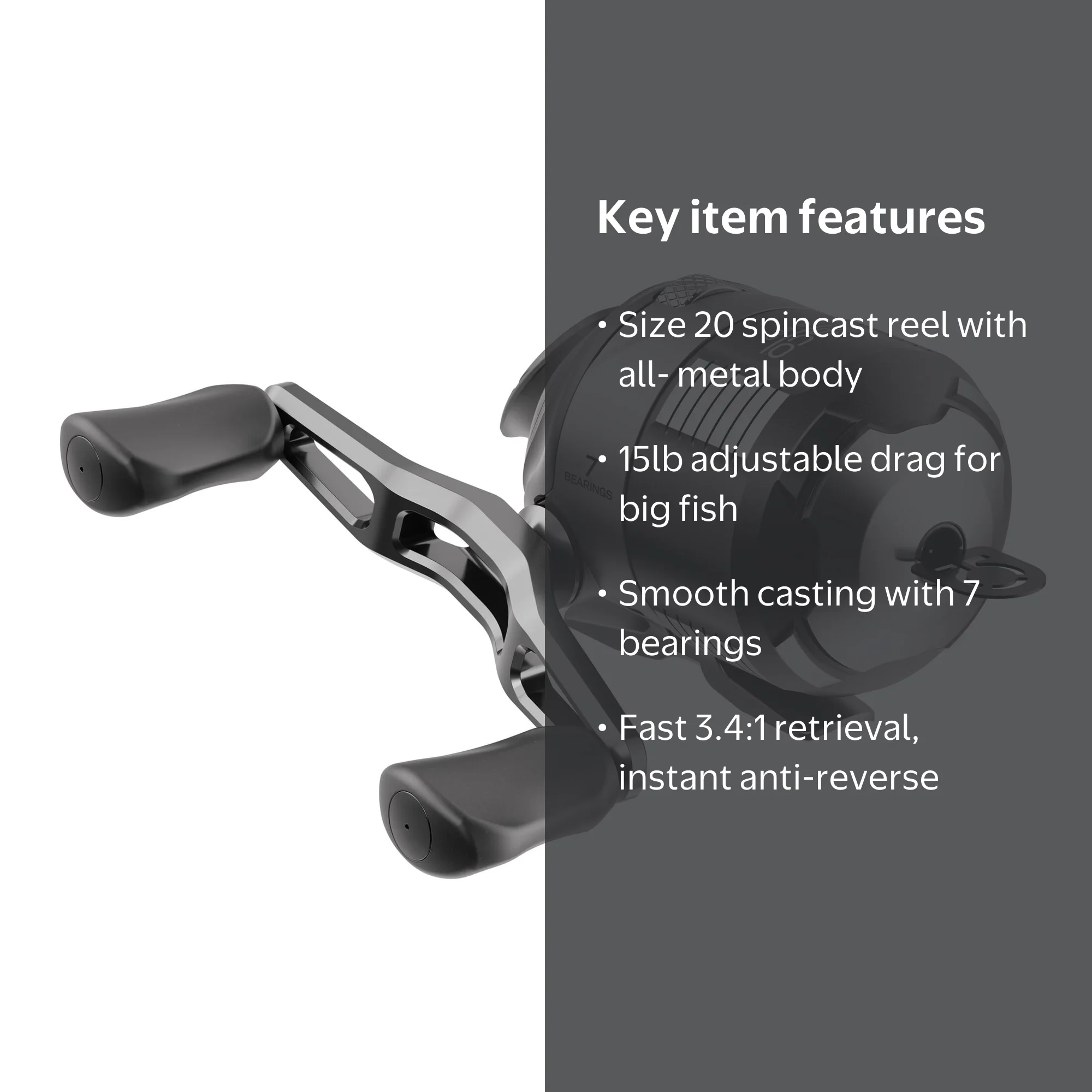 Zebco, Spincast Fishing Reel, Size 20, Braid Ready, Black