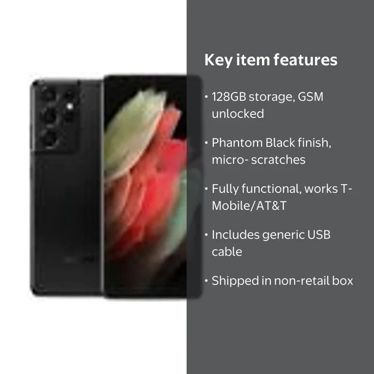 Restored Samsung Galaxy S21 Ultra 5G 128GB - Phantom Black GSM