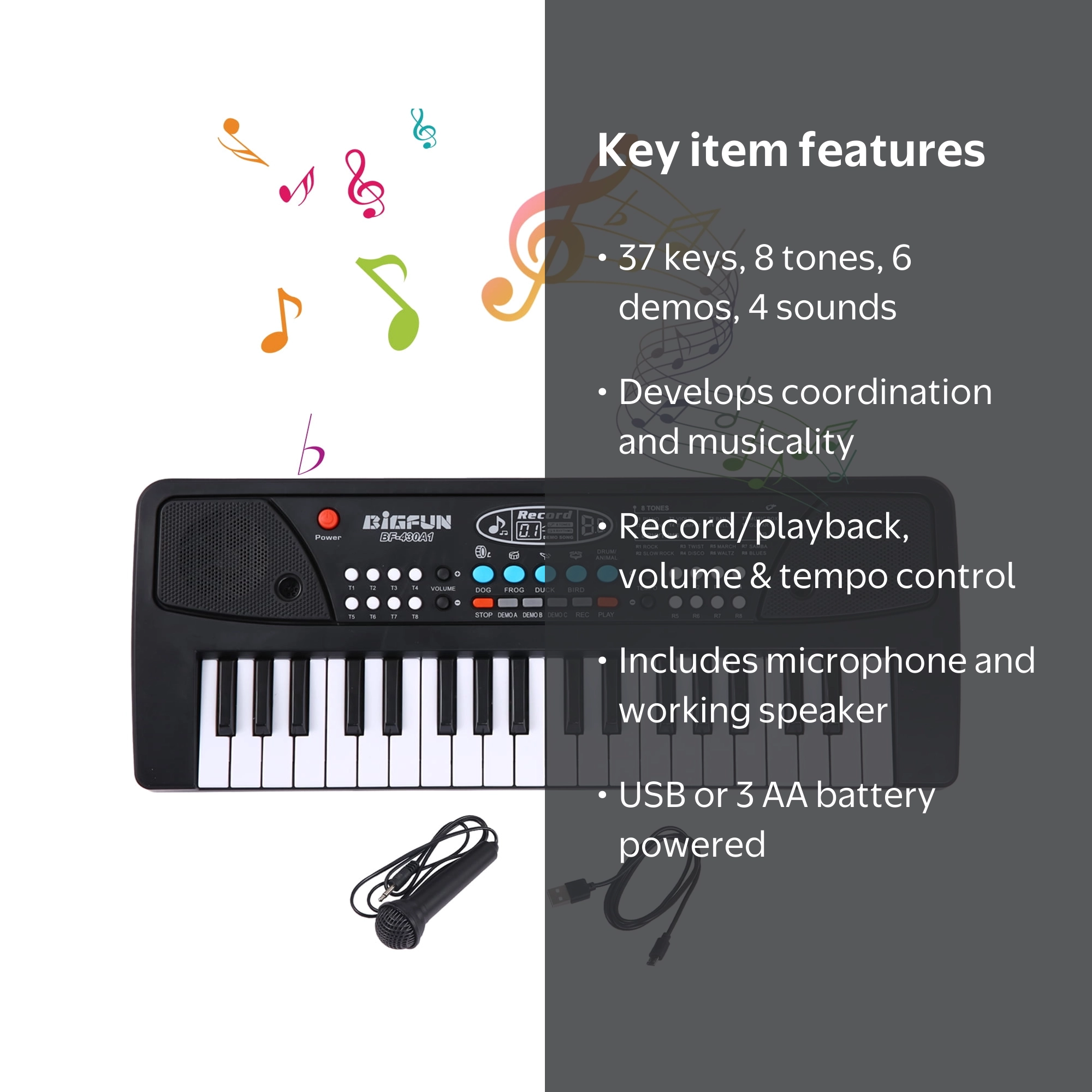 BIGFUN Kid Keyboard Piano, 37 Keys Portable Electronic with