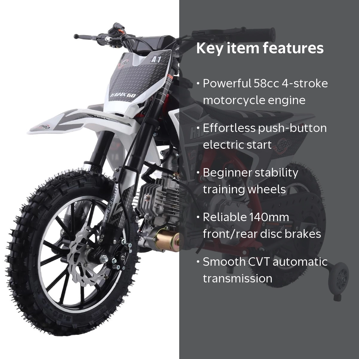 X-Pro Hawk 60 Dirt Bike with CVT Transmission, Electric Start