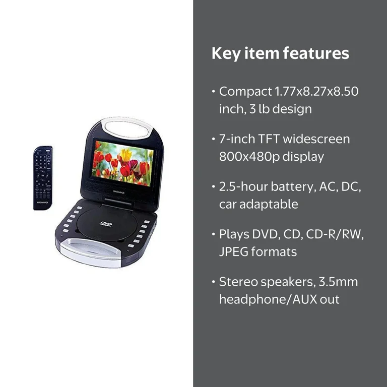 Magnavox, Portable DVD/CD Player, MTFT750, 7-inch TFT Screen