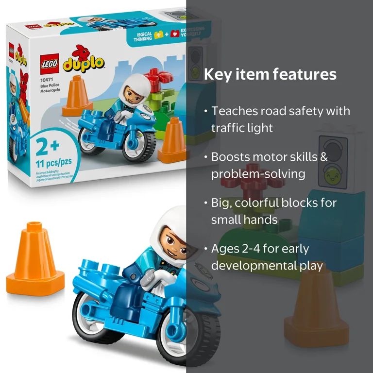 LEGO, DUPLO Town Police Motorcycle Building Toy 10471 for Toddlers