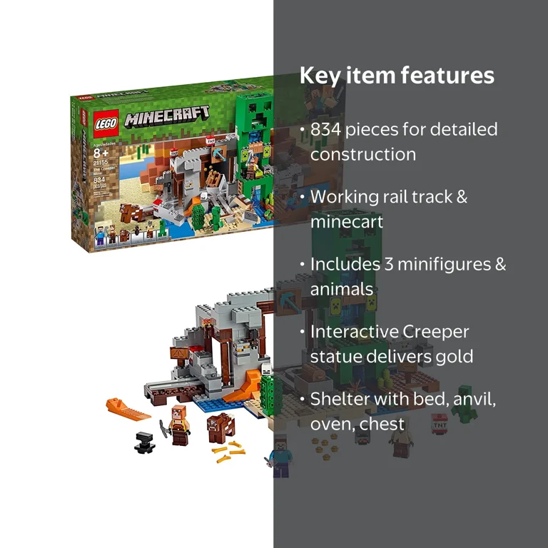 LEGO, Building Kit, 21155, Minecraft The Creeper Mine 834 Pieces