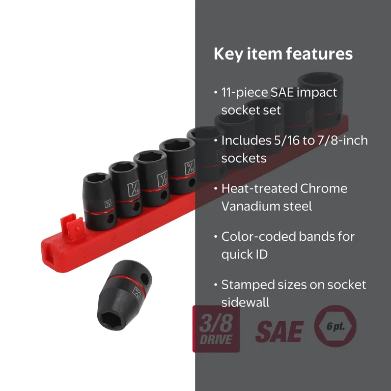 Hyper Tough Impact Socket Set 11-Piece 3/8-Inch Drive SAE Chrome