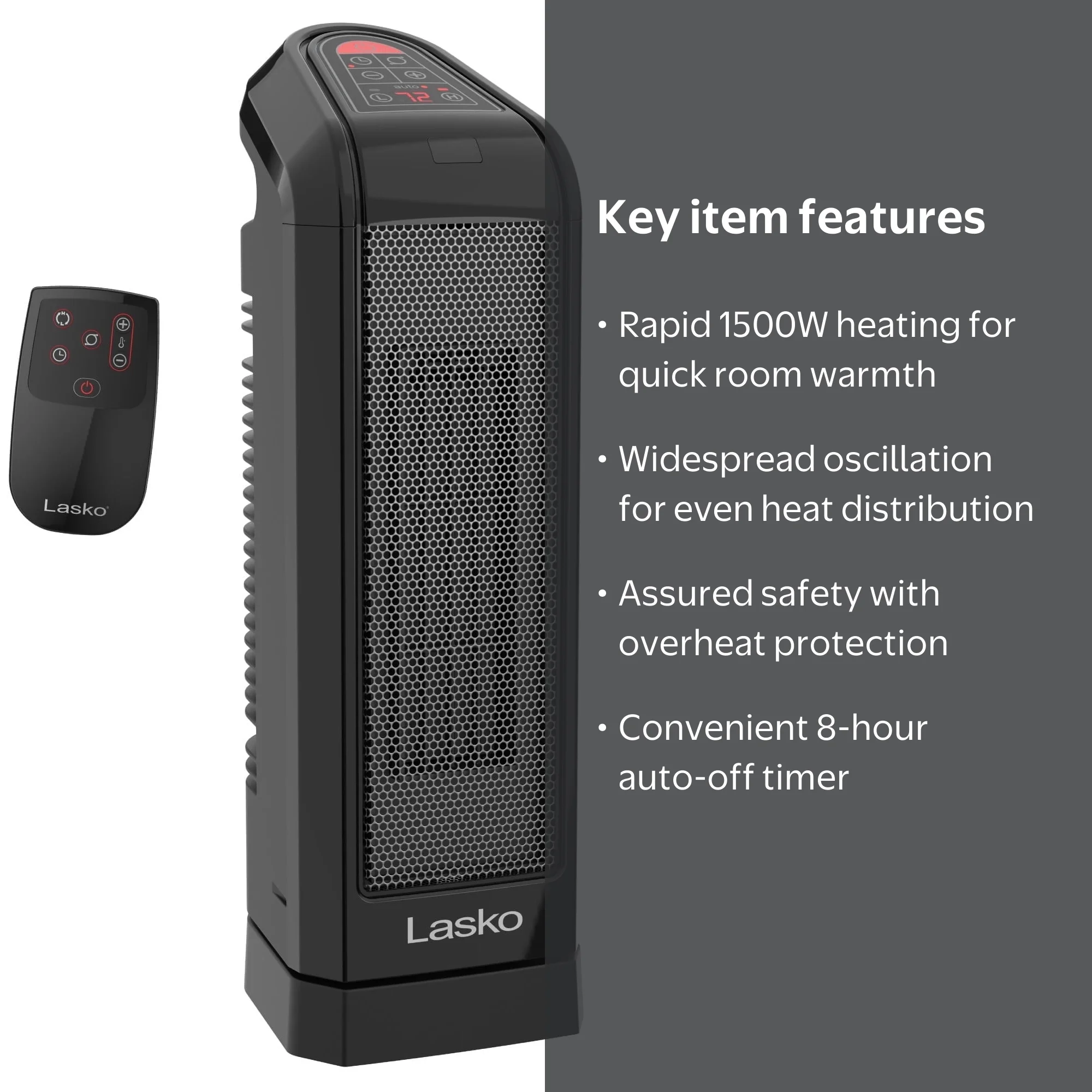 Lasko CT16670 Digital Ceramic Tower Heater with Remote Control for