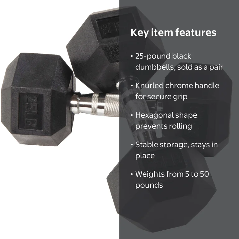 BalanceFrom エブリデイエッセンシャル 25LB BalanceFrom Rubberized Hex Dumbbell, 25lb Pair, Black - Walmart.com