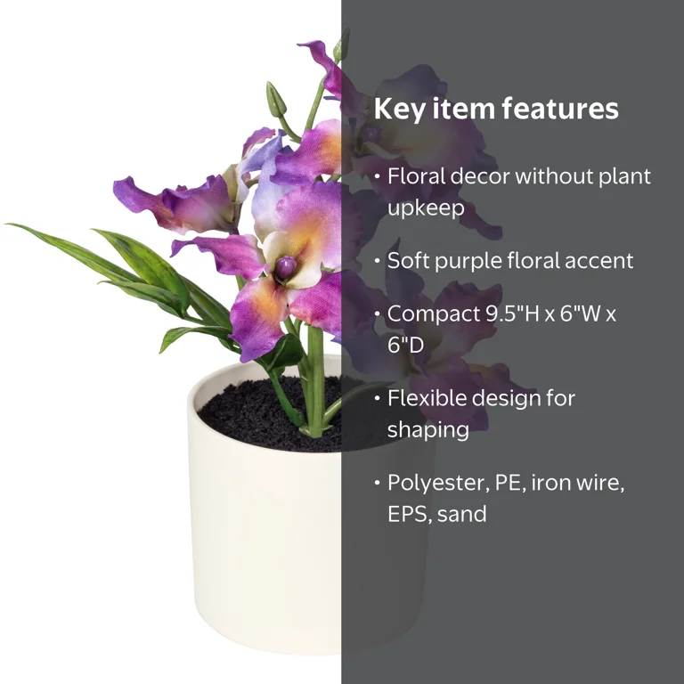Mainstays 9.5 in Artificial Purple Orchid in Cream Pot, Indoor Use