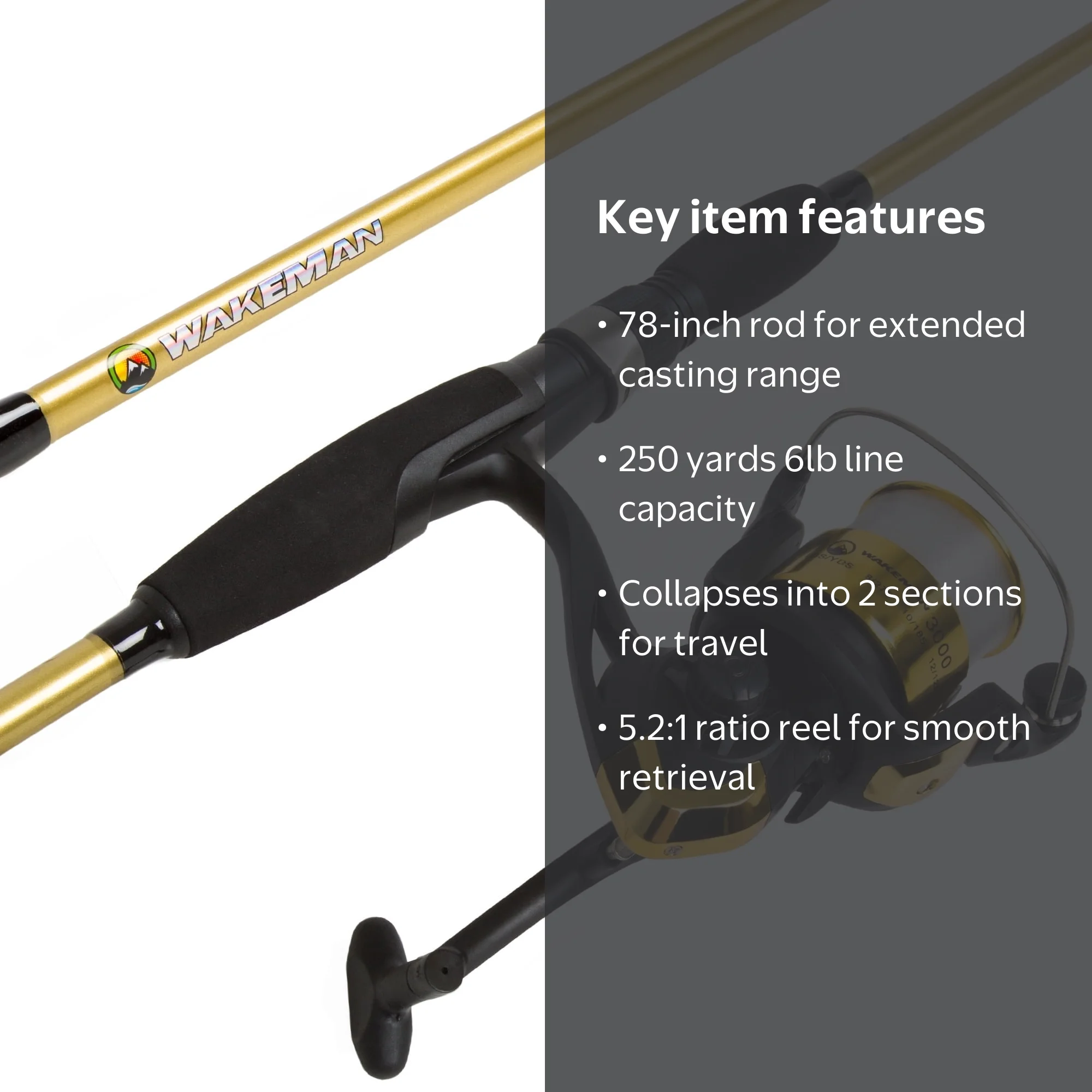 Wakeman, Fishing Rod and Reel Combo, 78-Inch Medium Action, Gold