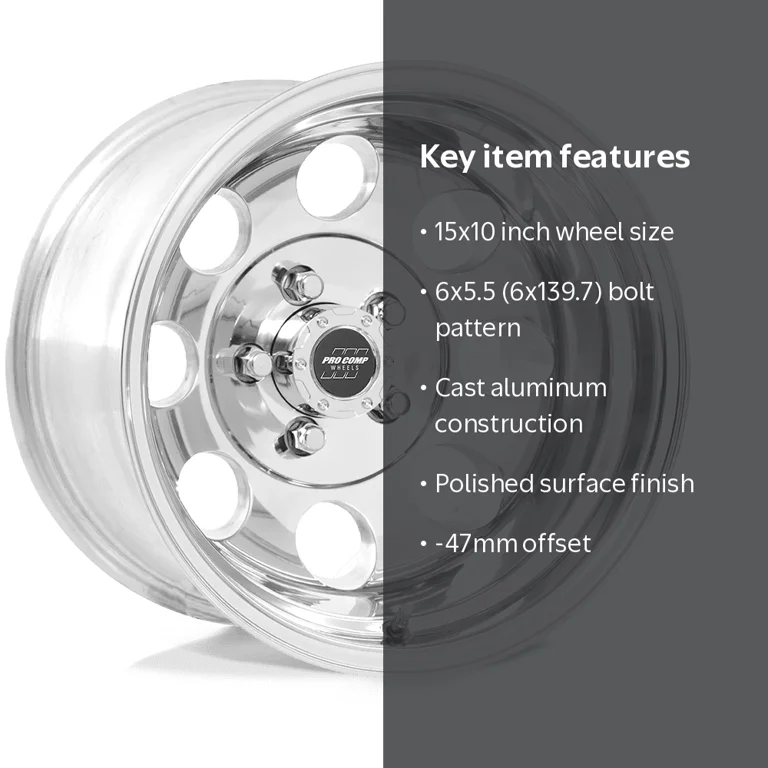 Pro Comp Cast Aluminum Wheel PXA69 15x10 6x5.5 POLISH -47mm