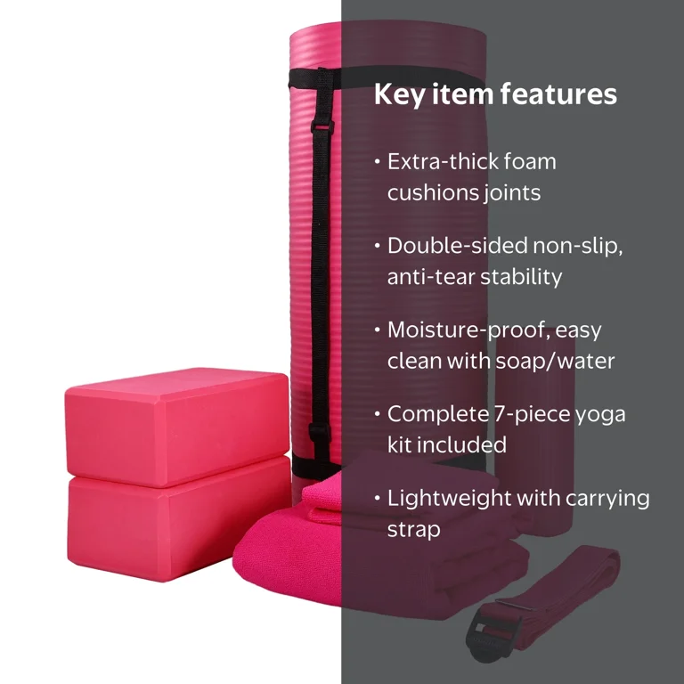 Free Shipping! BalanceFrom Fitness 7 Pc Yoga Set w/ Mat, Stretch
