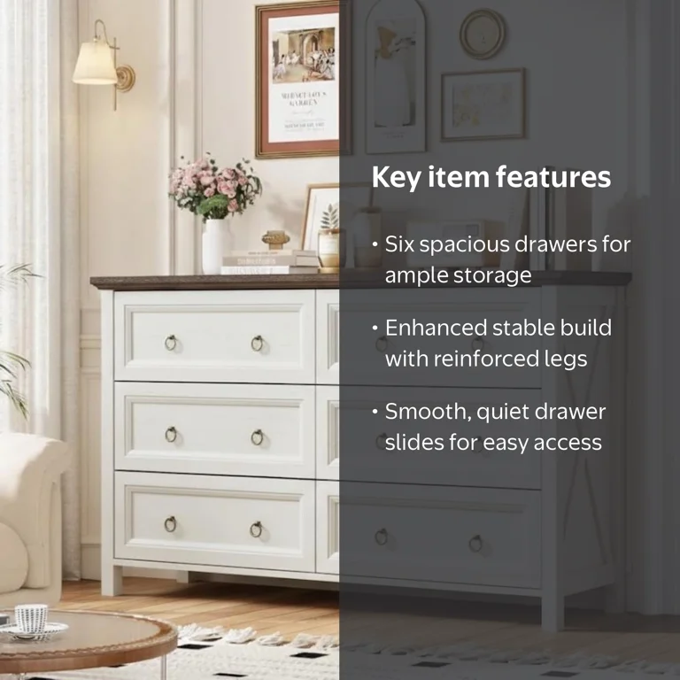 DEALTOPS 6-Drawer Farmhouse Dresser, 54