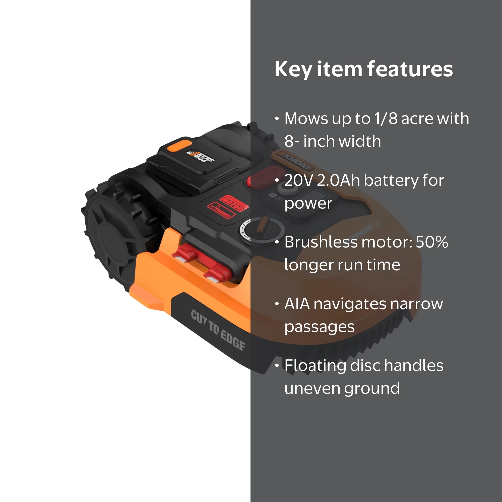 Worx Landroid S 20V 2.0Ah Cordless Electric Robotic Lawn Mower for