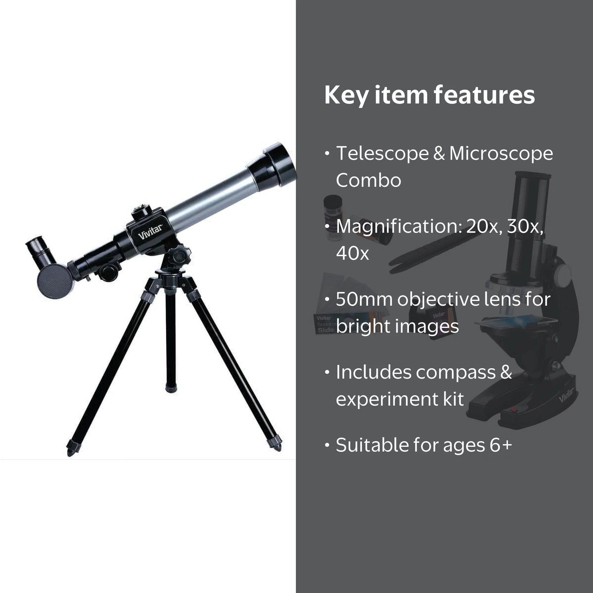 Vivitar VIV-TELMIC-20 Refractor Telescope/Microscope Combo 20x/30x