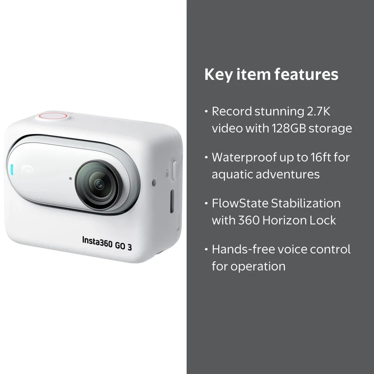 Insta360 GO 3 Action Camera, 2.7K Waterproof, White - 128GB