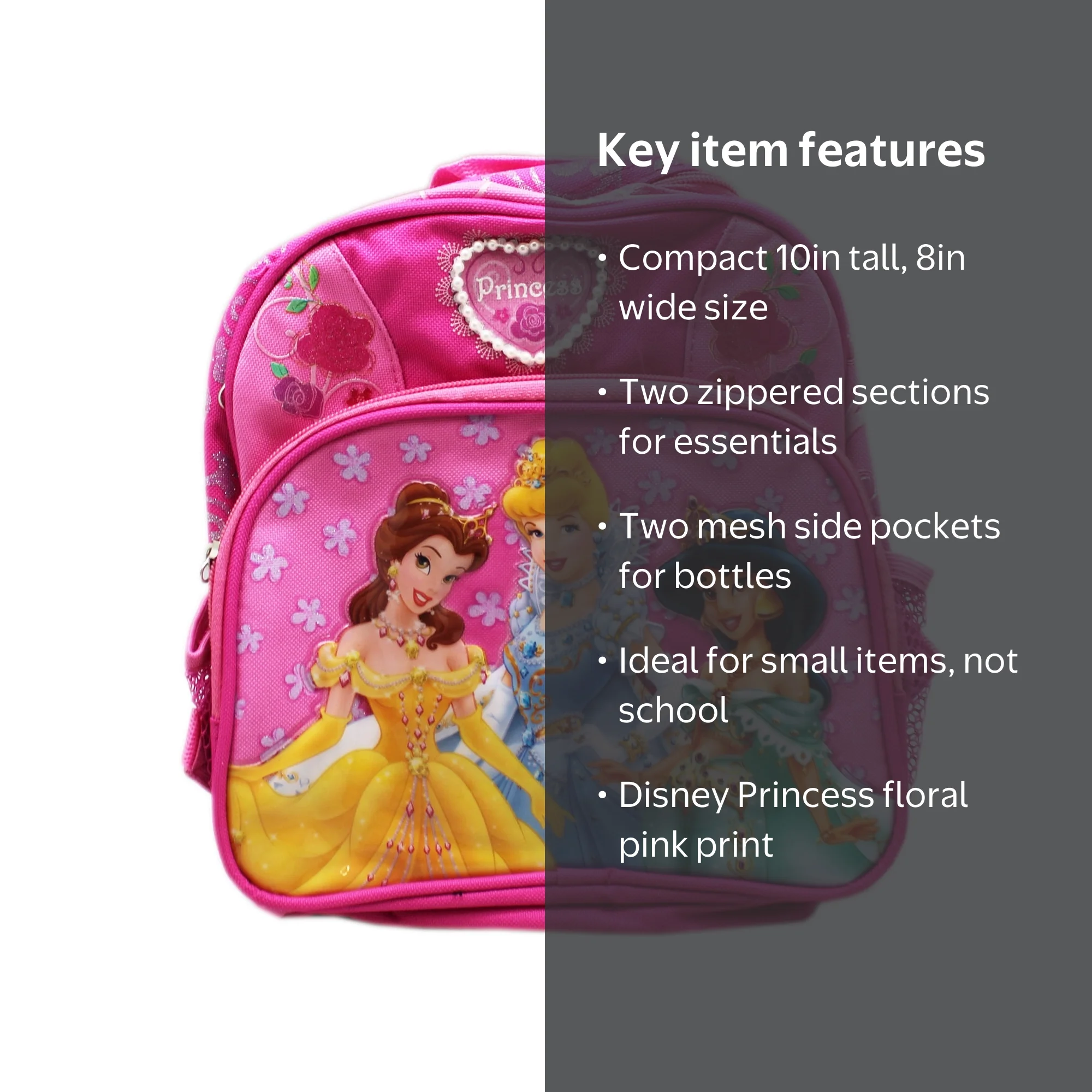 disney bike with mini belle backpack Beauty and the Beast for Women - 13 Princess Backpack Front Pocket Plus Button and Lumiere inspired artwork Coordinating interior lining Signature enameled Loungefly badge Dimensions Disney Princess 12"" Rolling Backpack