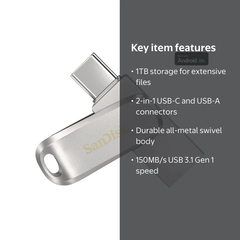 SanDisk, USB Flash Drive, 1TB Ultra Dual Drive Luxe, Type-C and