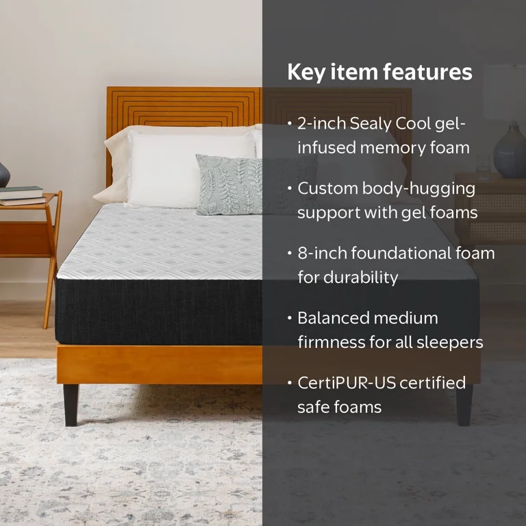 Sealy Essentials 10” Medium Twin Gel Memory Foam Mattress-in-a-Box