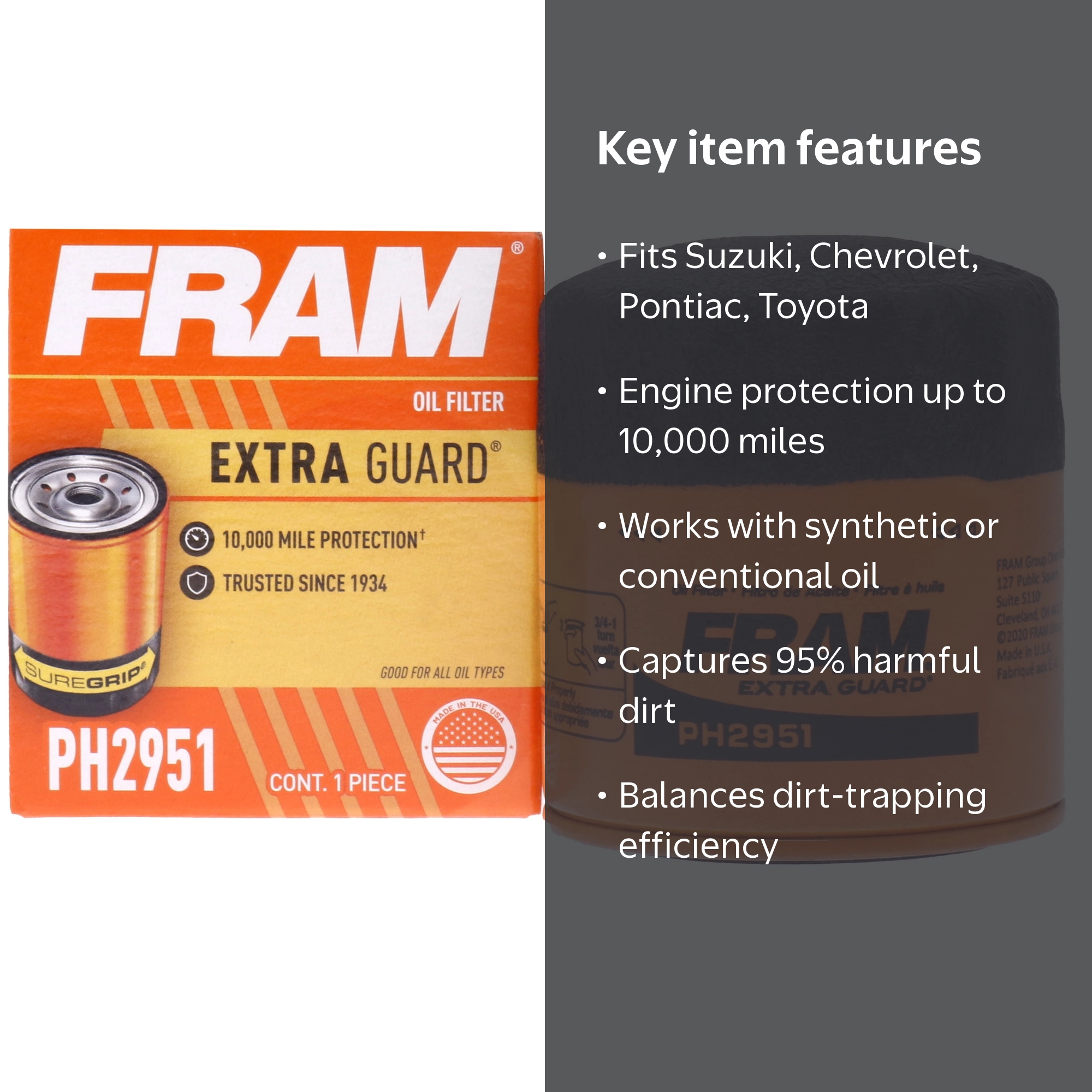 FRAM, Oil Filter, PH2951 for Suzuki Samurai 86-89 + Grand Vitara