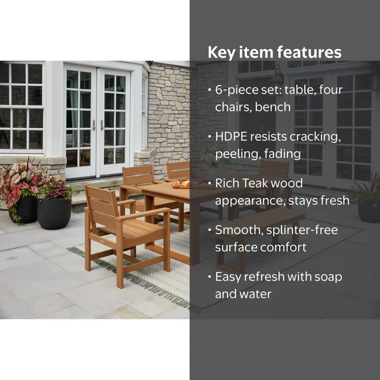 Better Homes & Gardens Ezra 6-Piece Outdoor HDPE Dining Set with