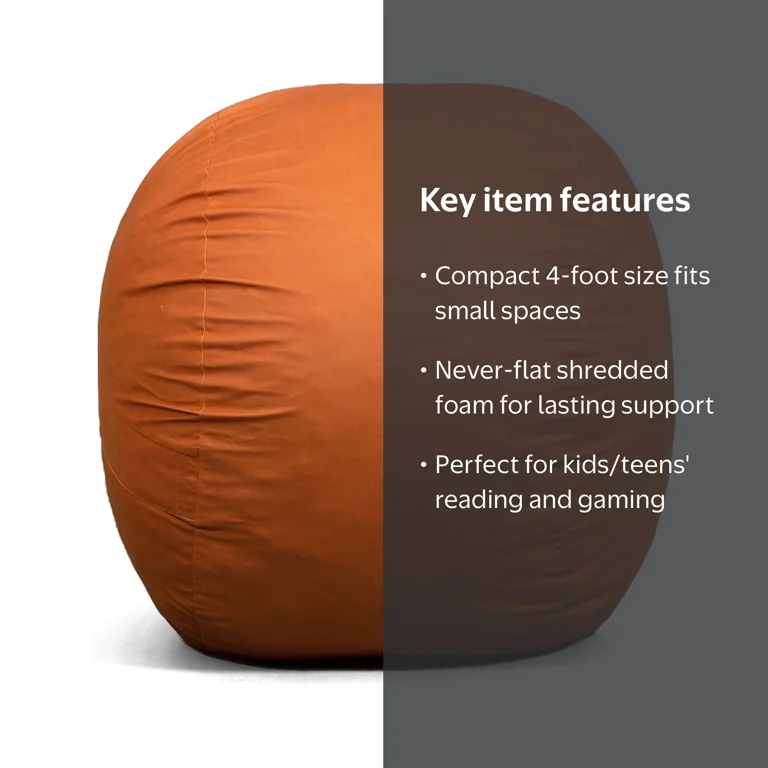 Big Joe Fuf 4Ft Foam Bean Bag Chair with Removable Cover for Kids
