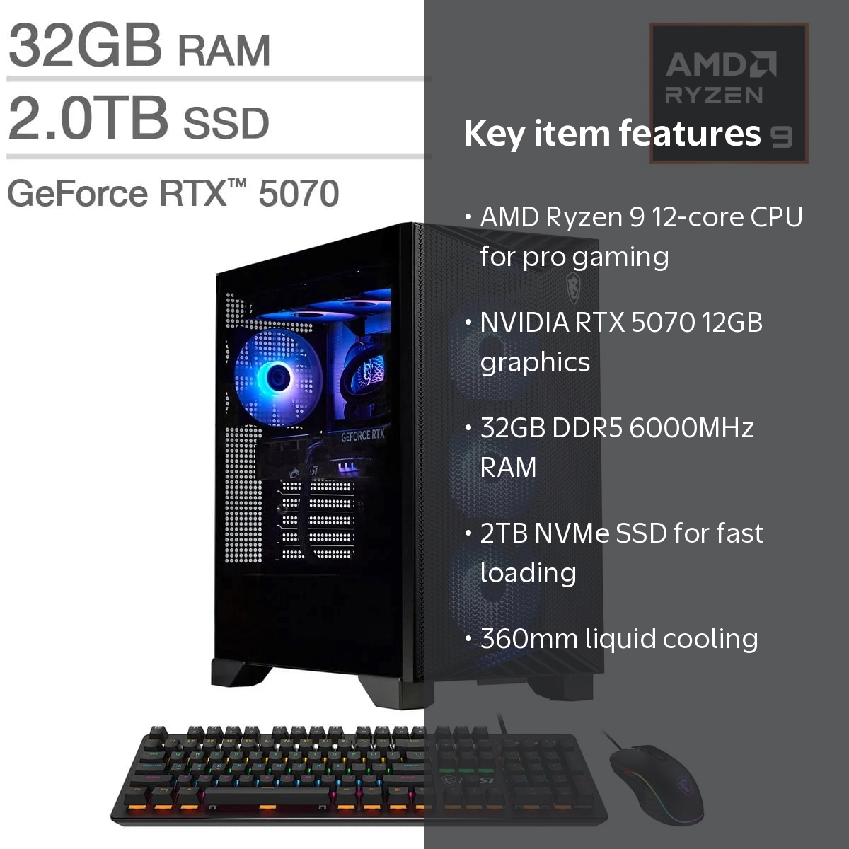 MSI Aegis ZS2 Gaming Desktop – AMD Ryzen 9 9900X – GeForce RTX