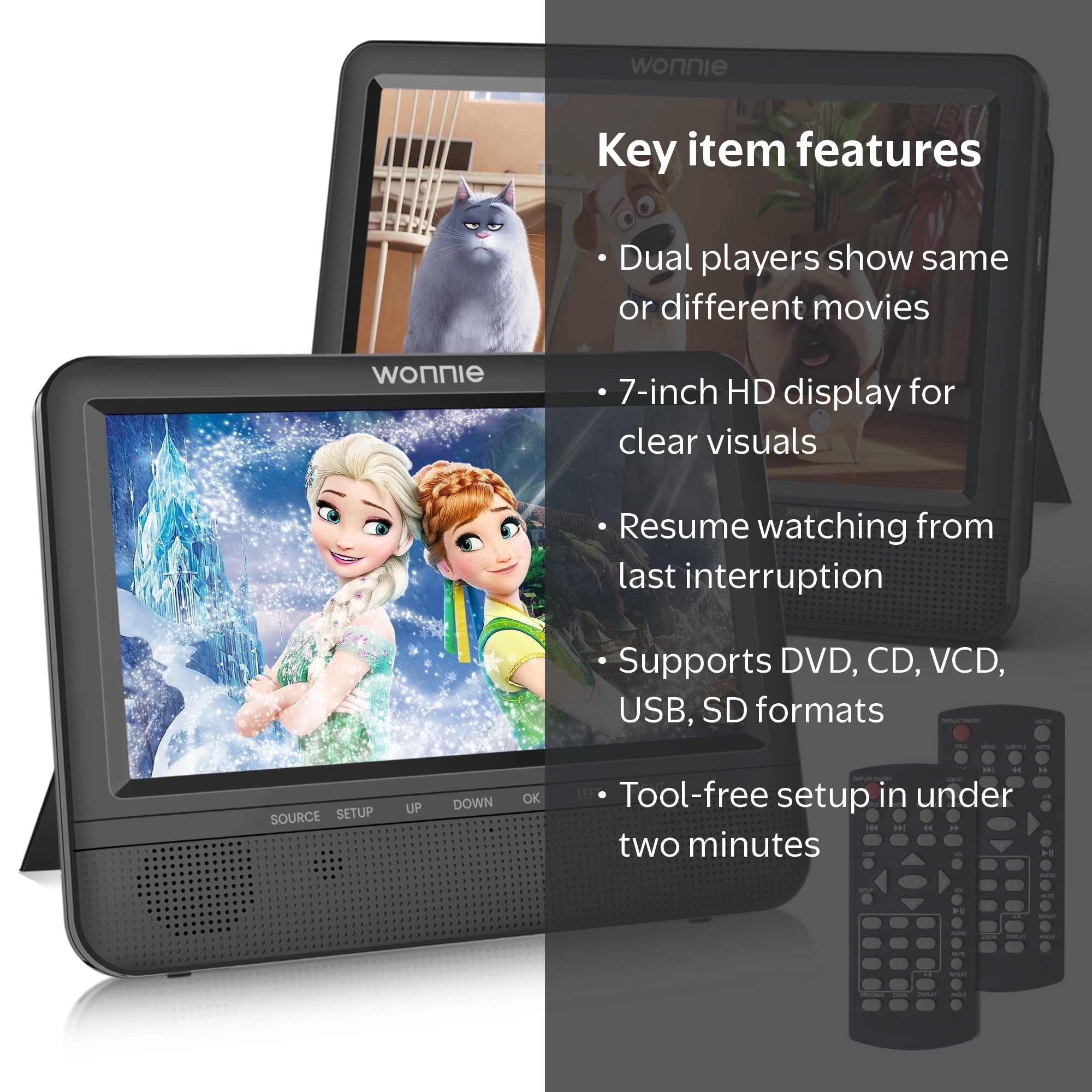 Wonnie Car Portable DVD Player, 7