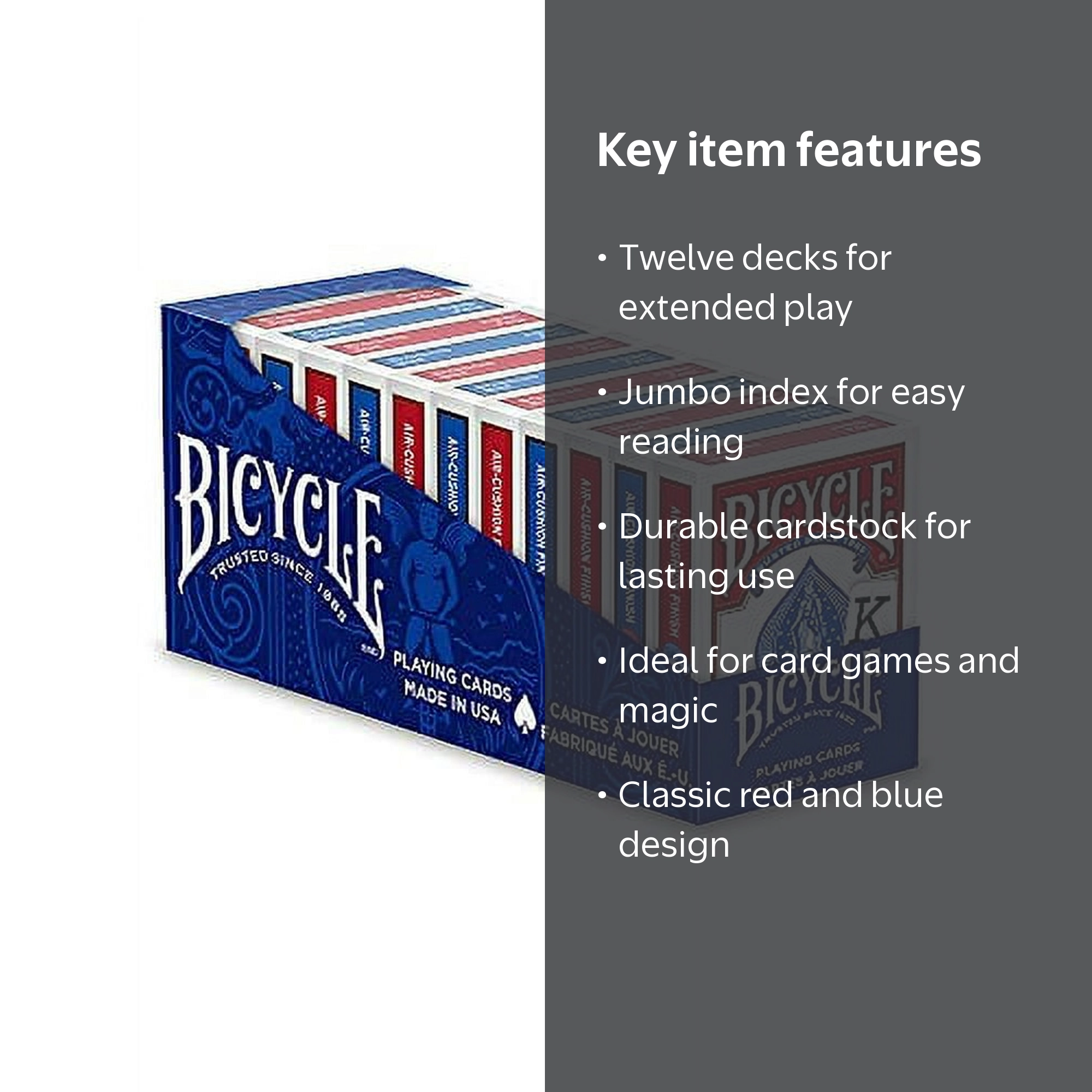 Bicycle Playing Cards, Jumbo Index, 12 Pack, Red and Blue Decks