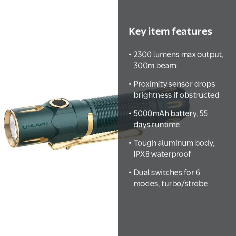 Olight Warrior 3S Dream Blue Waterproof handheld Flashlight, 2300