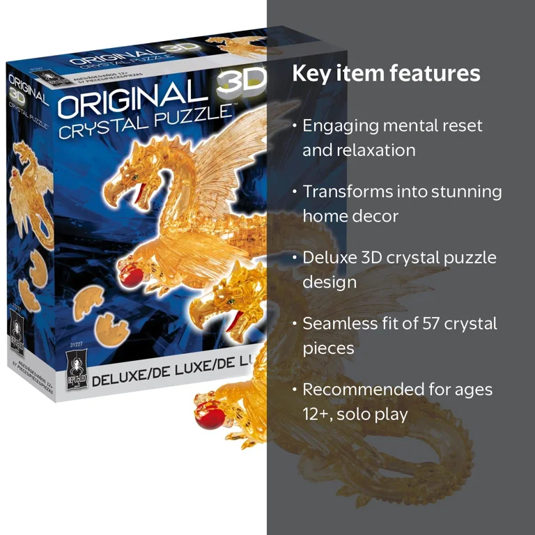 BePuzzled | Dragon Deluxe Original 3D Crystal Puzzle, Ages 12 and
