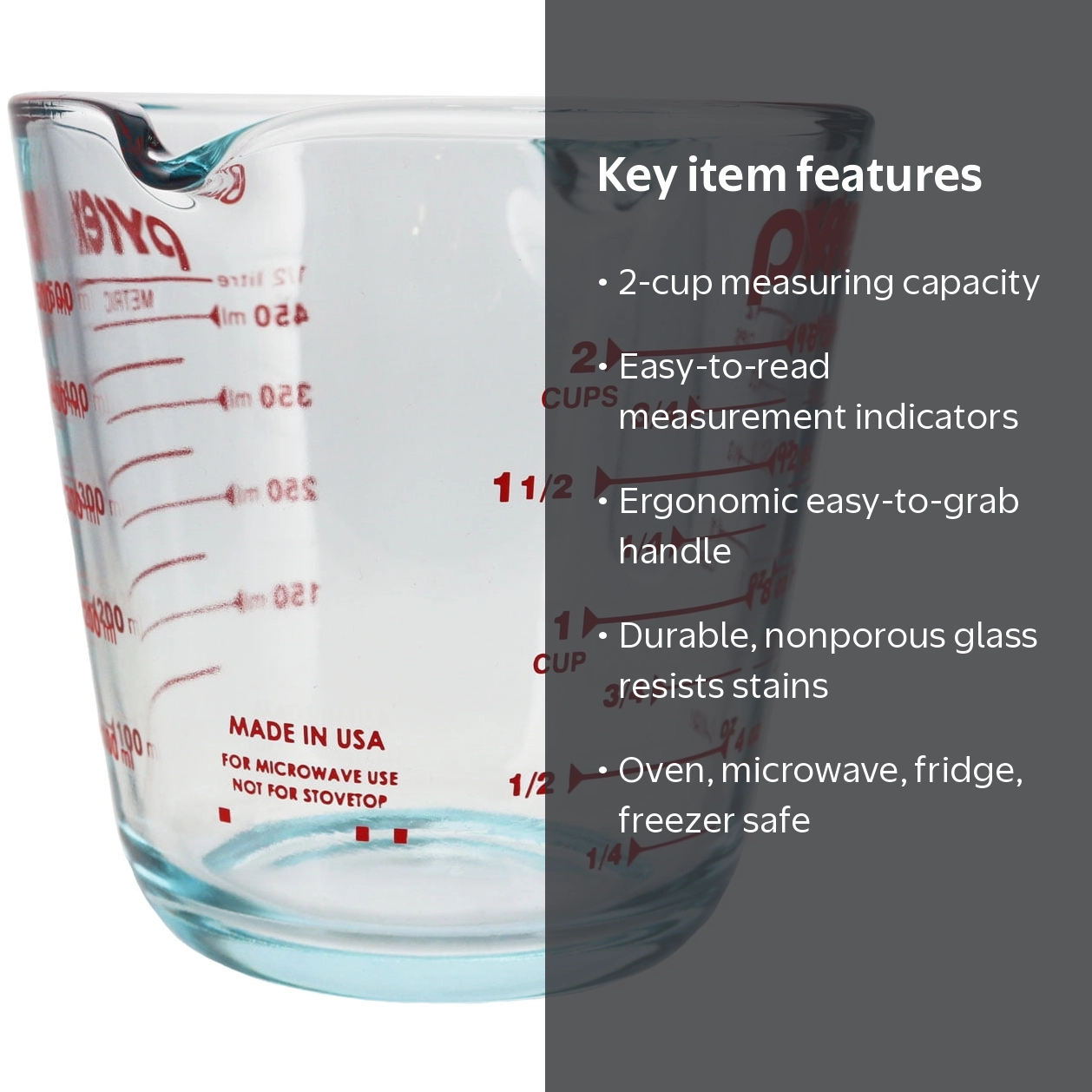 Pyrex, Measuring Cup, 2-Cup, Glass with Red Graphics, Dishwasher