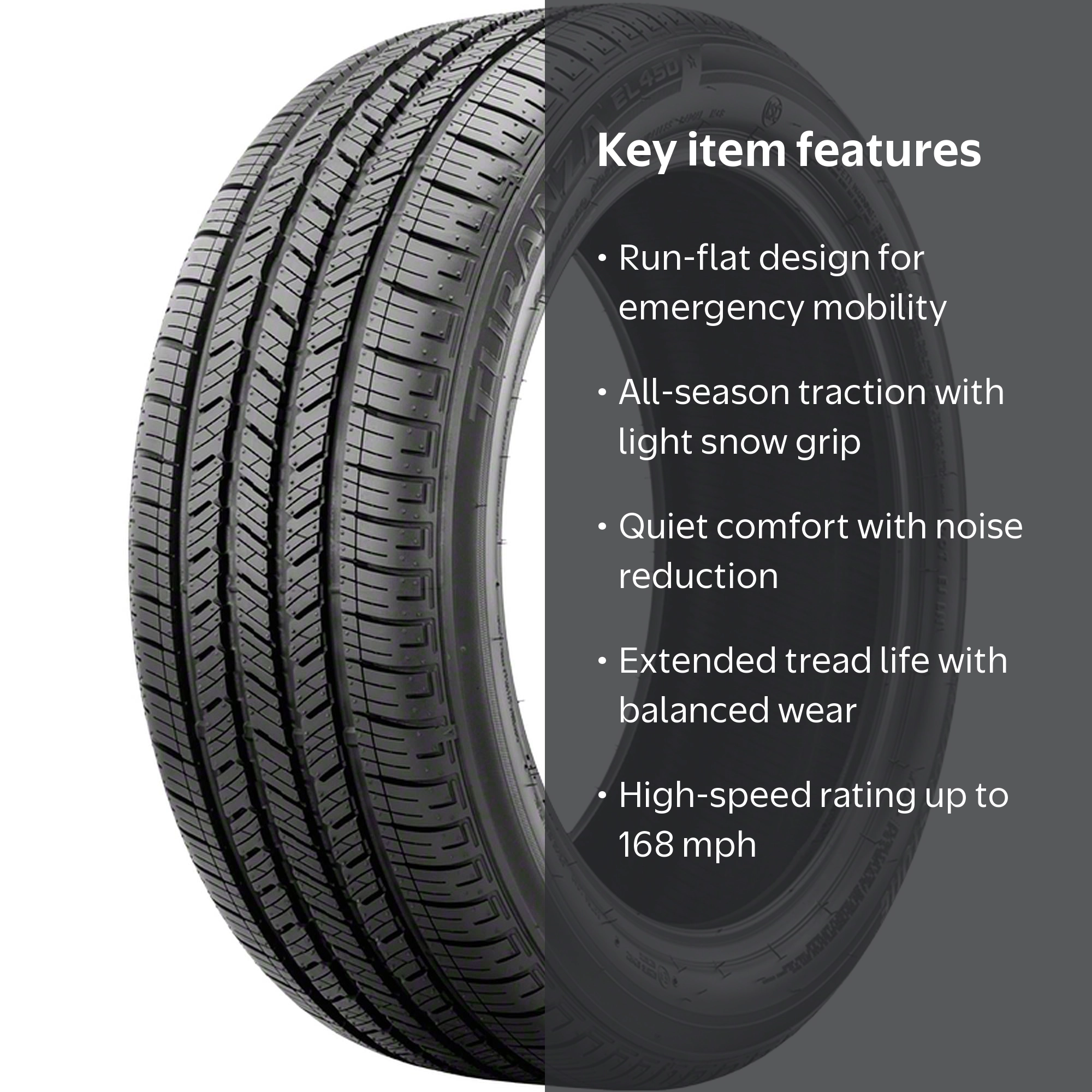 Bridgestone Turanza EL450 RFT All-Season Tire, 225/45R18 91W, Fits