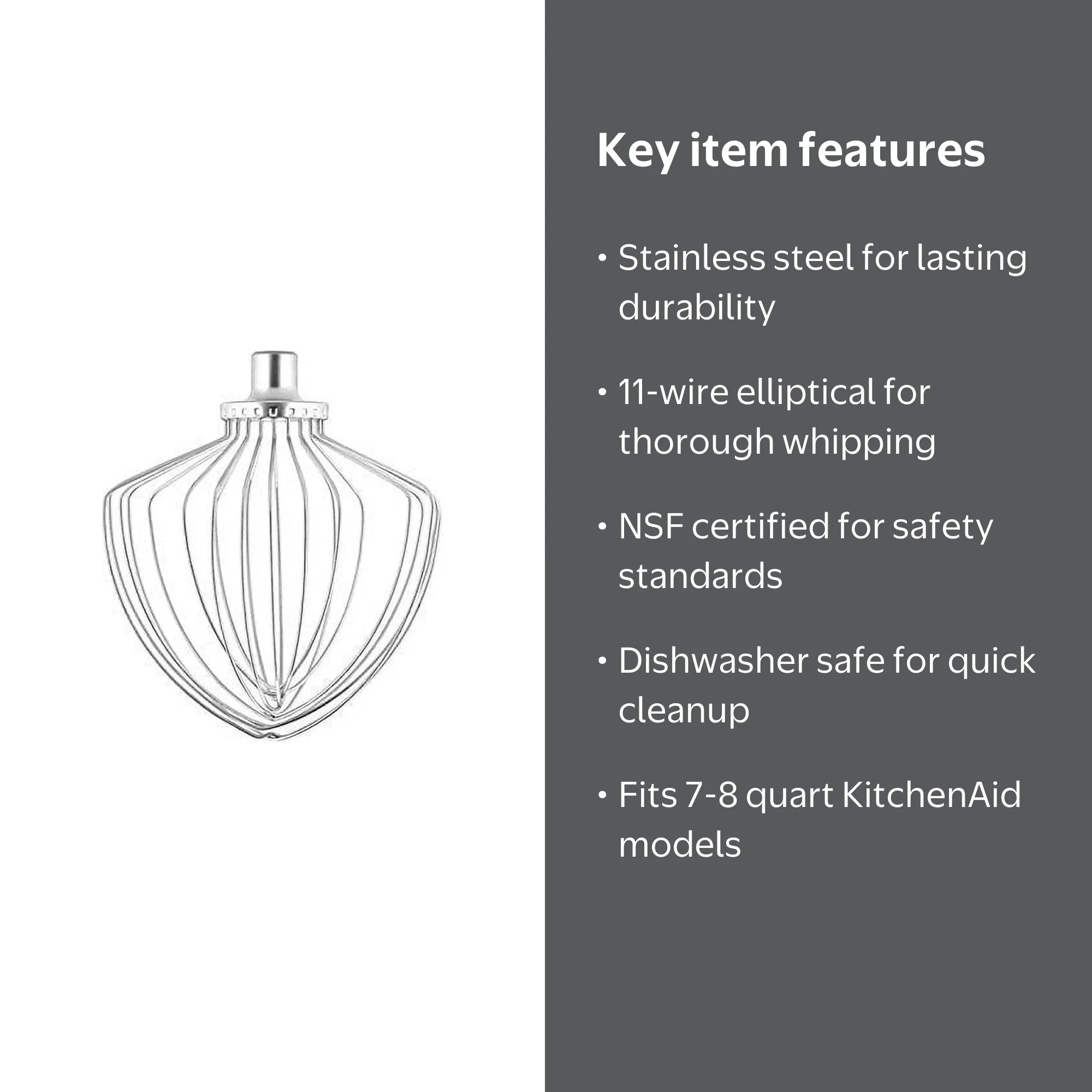 KitchenAid 7 Quart NSF Certified 11 Wire Elliptical Whisk
