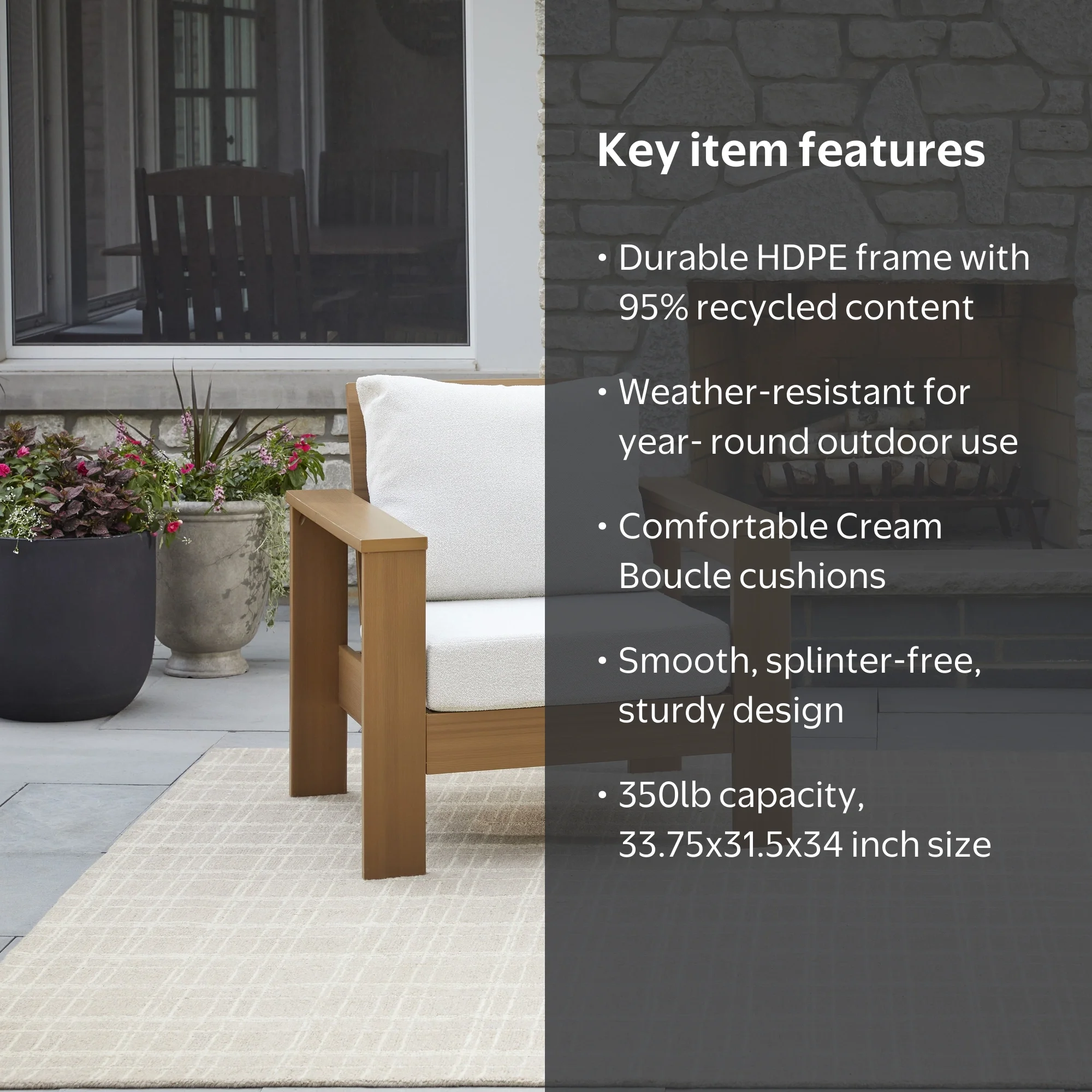 Better Homes & Gardens Ezra Outdoor HDPE Club Chair, Teak with