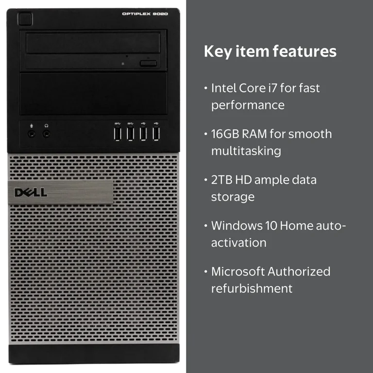 Restored Dell OptiPlex 9020 Desktop Tower Computer, Intel Core i7
