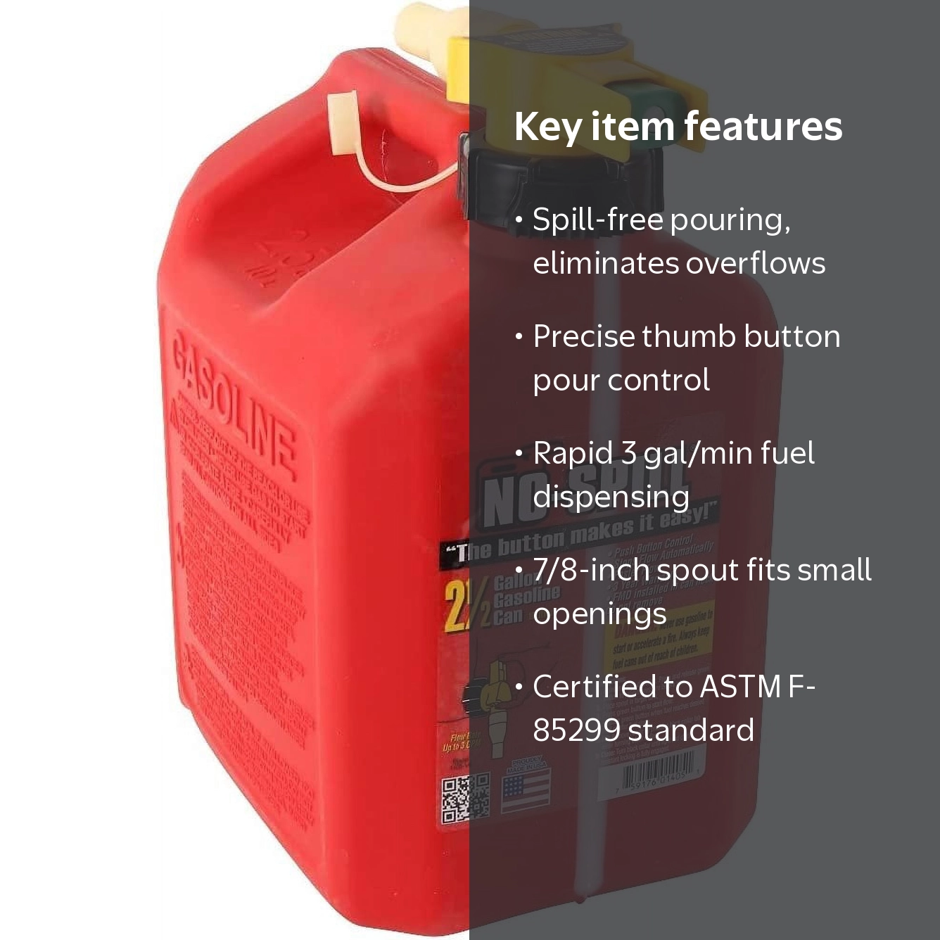 No-Spill 1405 2-1/2-Gallon Poly Gas Can with Thumb Button Control