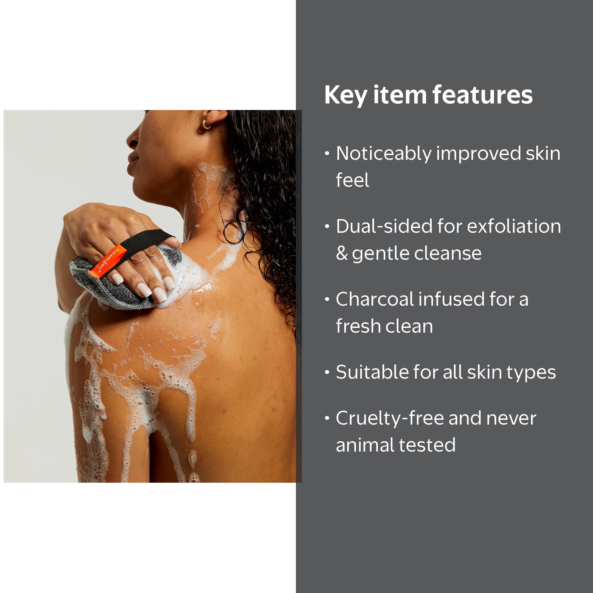 Cleanlogic Exfoliating Charcoal Body Scrubber, Dual-Texture Bath
