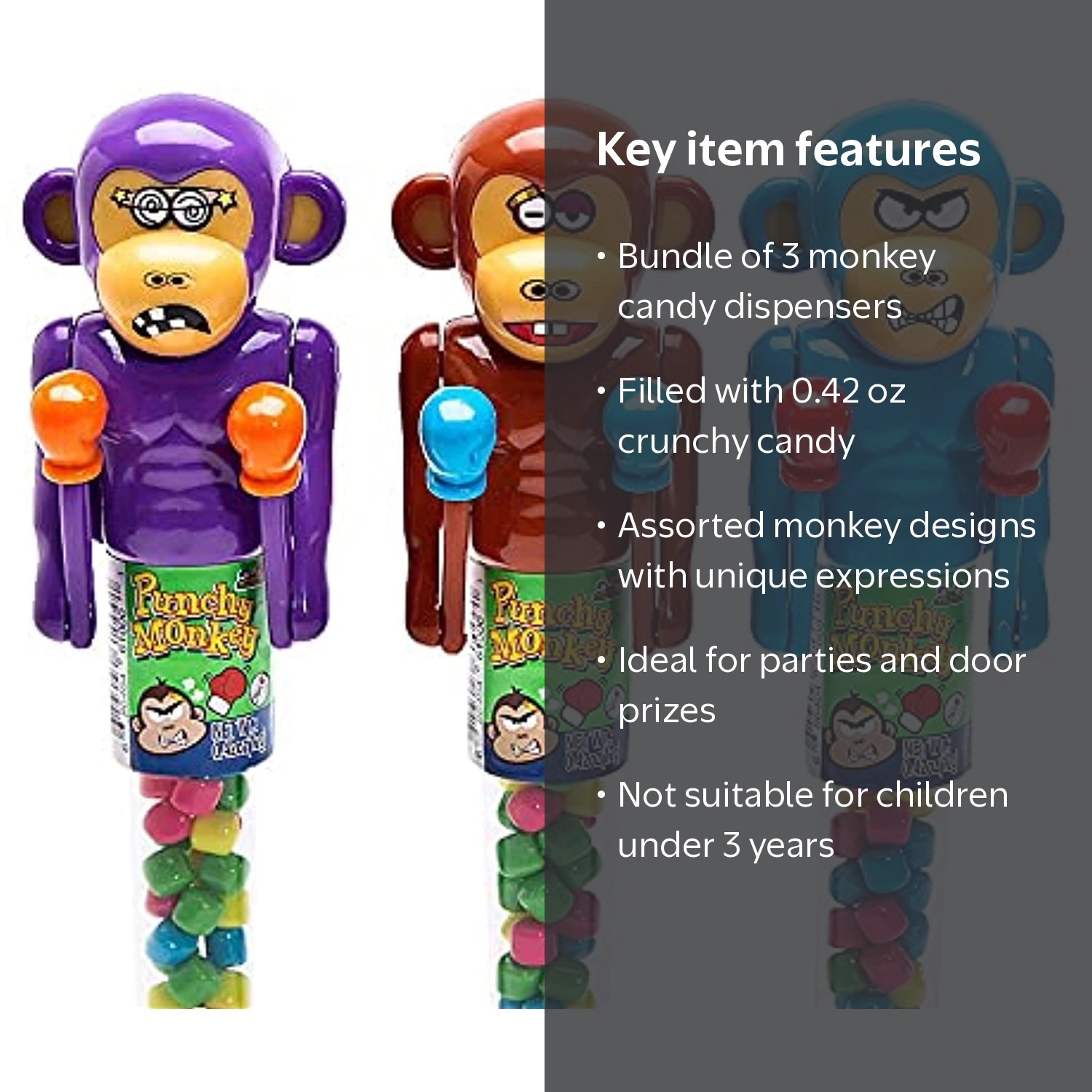 Kidsmania Punchy Monkey Variety Bundle Of 3 Candy Dispensers, 0.42