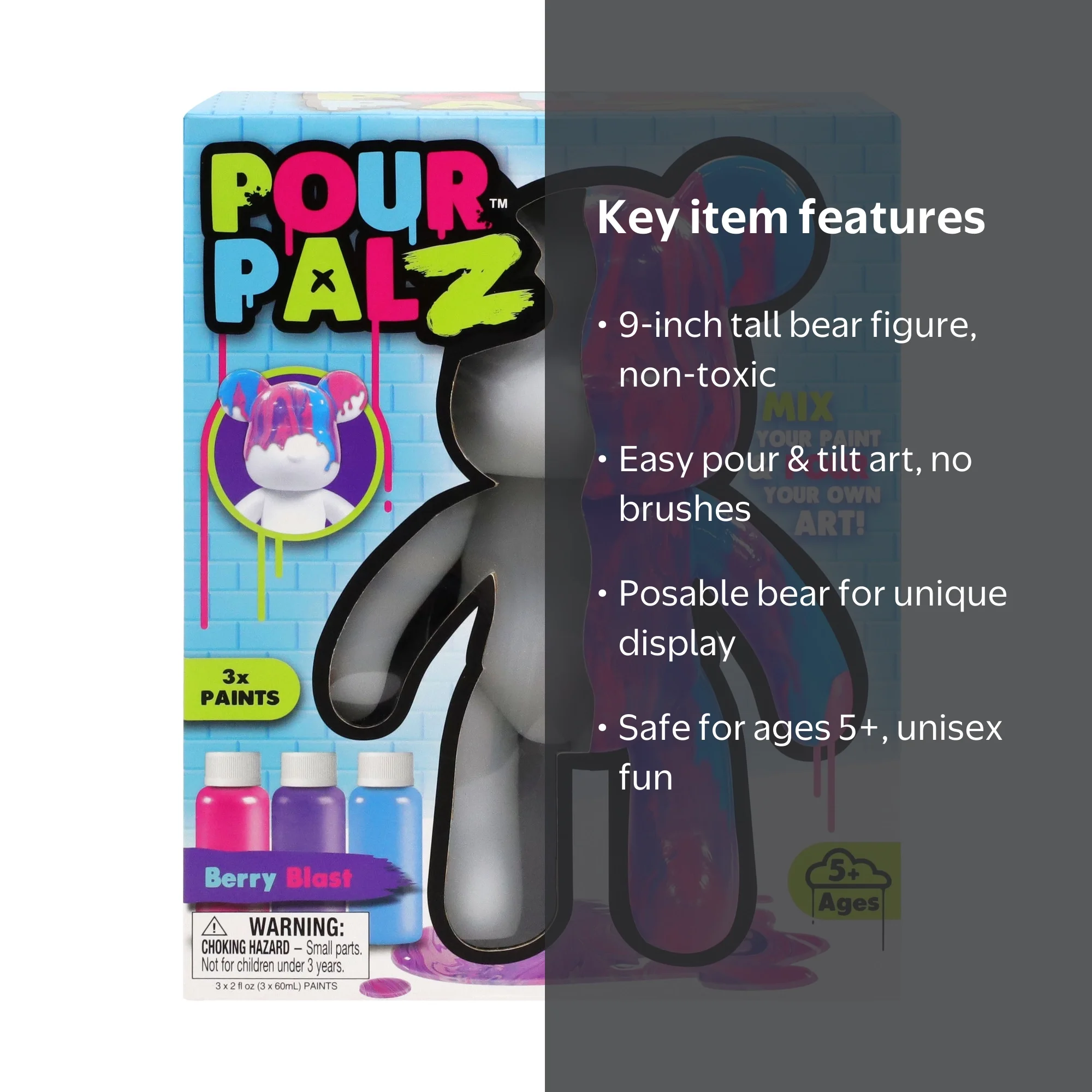 Pour Palz 9” Bear, Berry Blast, DIY Paint & Pour Craft Kit for