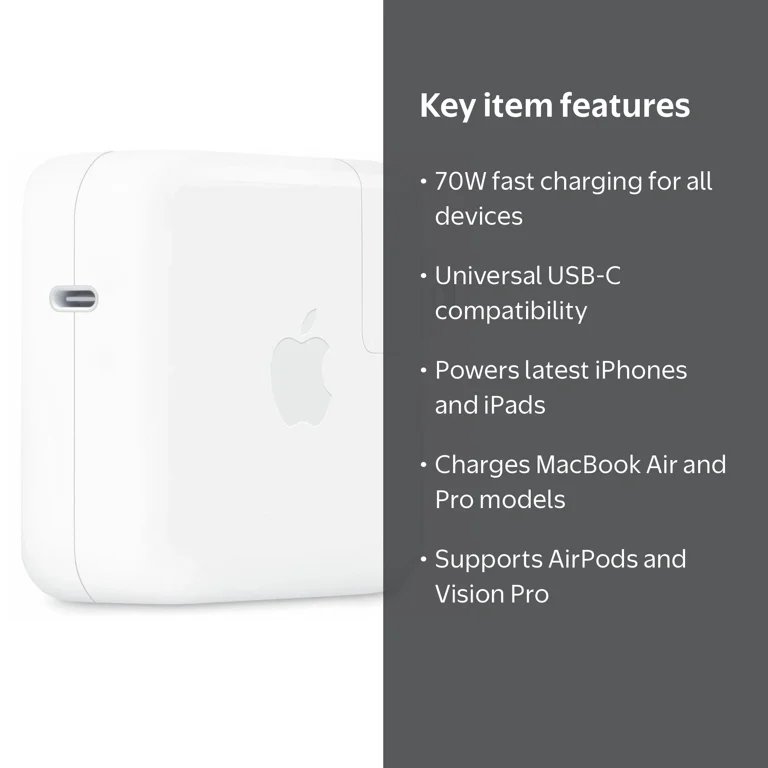 Apple 70W USB-C Power Adapter for iPhone and iPad with Multiple