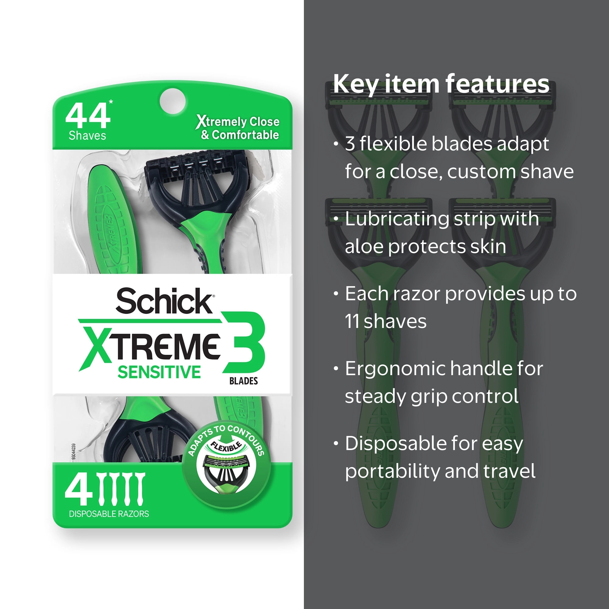 Schick Xtreme 3 Sensitive 3 Blade Disposable Razors for Men, 4ct