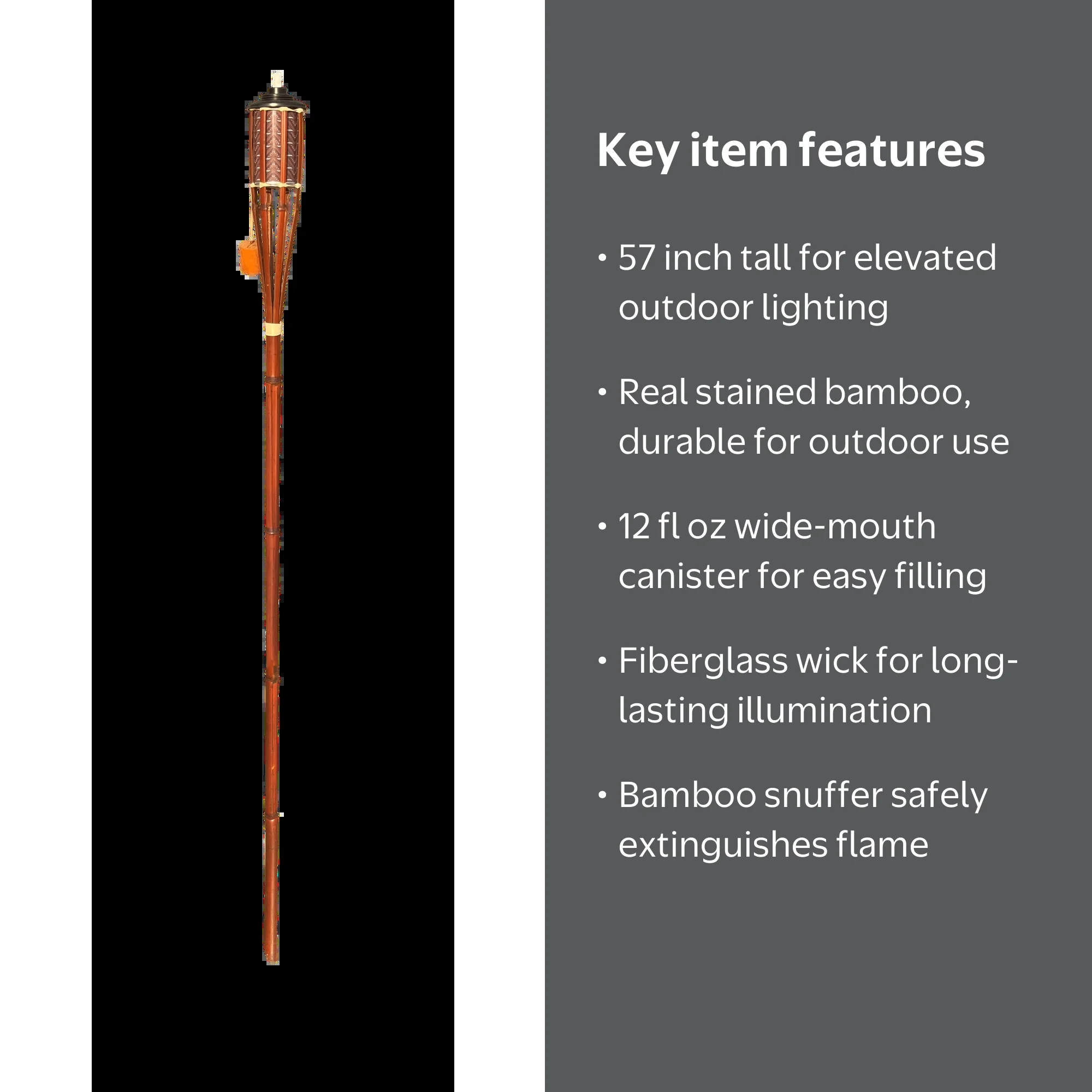 Mainstays 57in Stained Bamboo Yard Torch with Fiberglass Wick 12oz