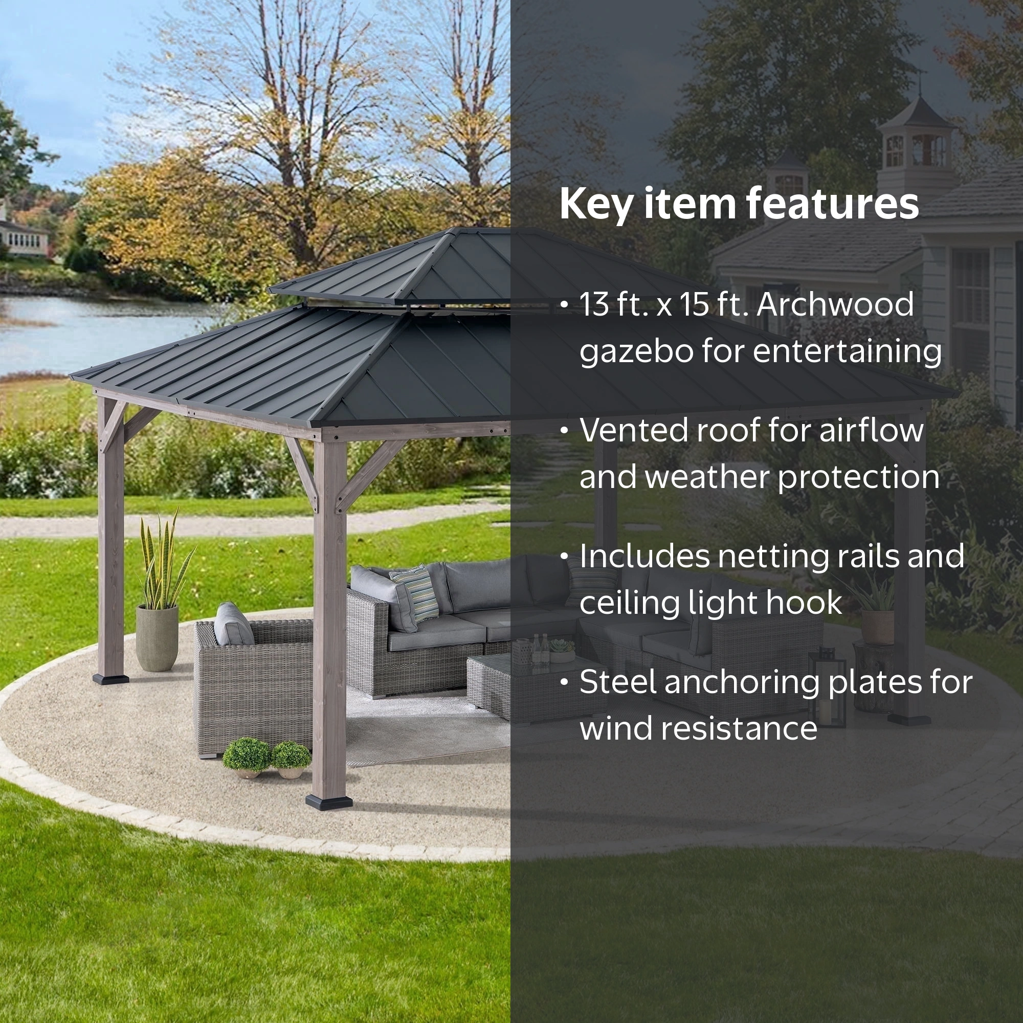 Sunjoy Archwood 13x15 ft. Cedar Wood & Metal Outdoor Hardtop