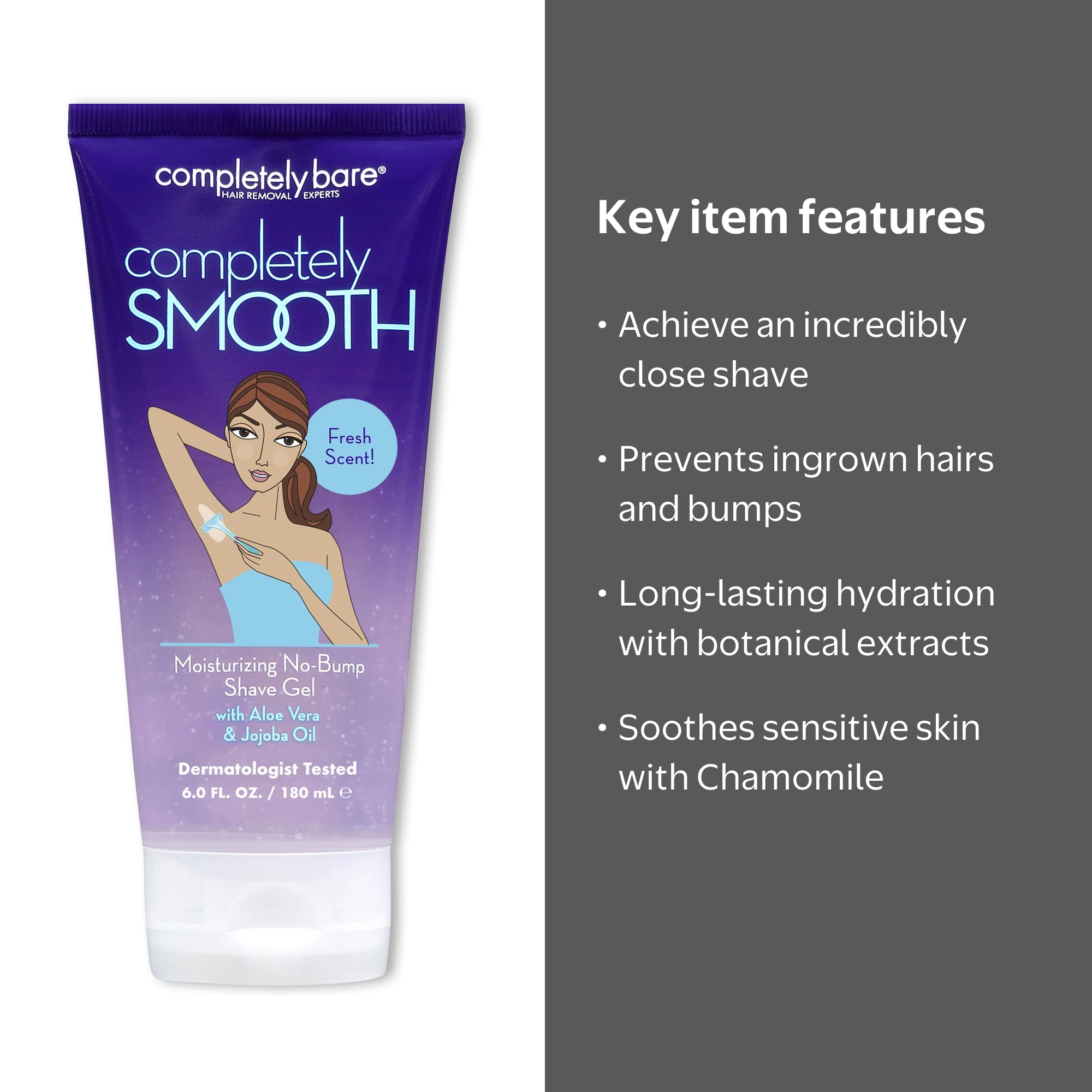 Completely Bare, No-Bump Shave Gel, 6FL OZ, Moisturizing and