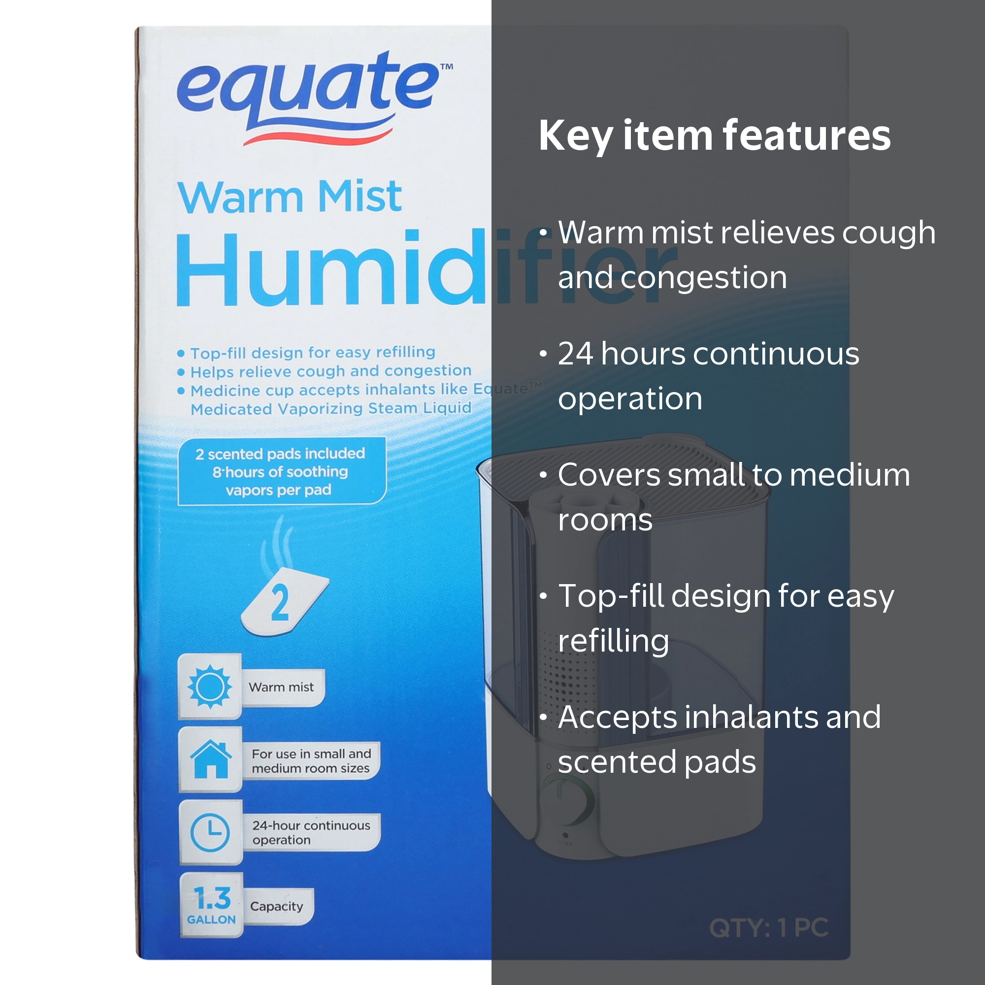 Equate 1.3-Gallon Warm Mist Humidifier HSA/FSA Eligible - Walmart.com