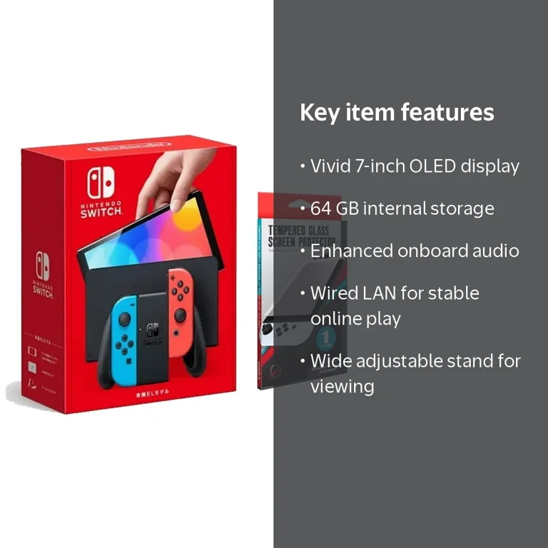 Nintendo Switch OLED Model Game Console System w/ Neon Red & Blue