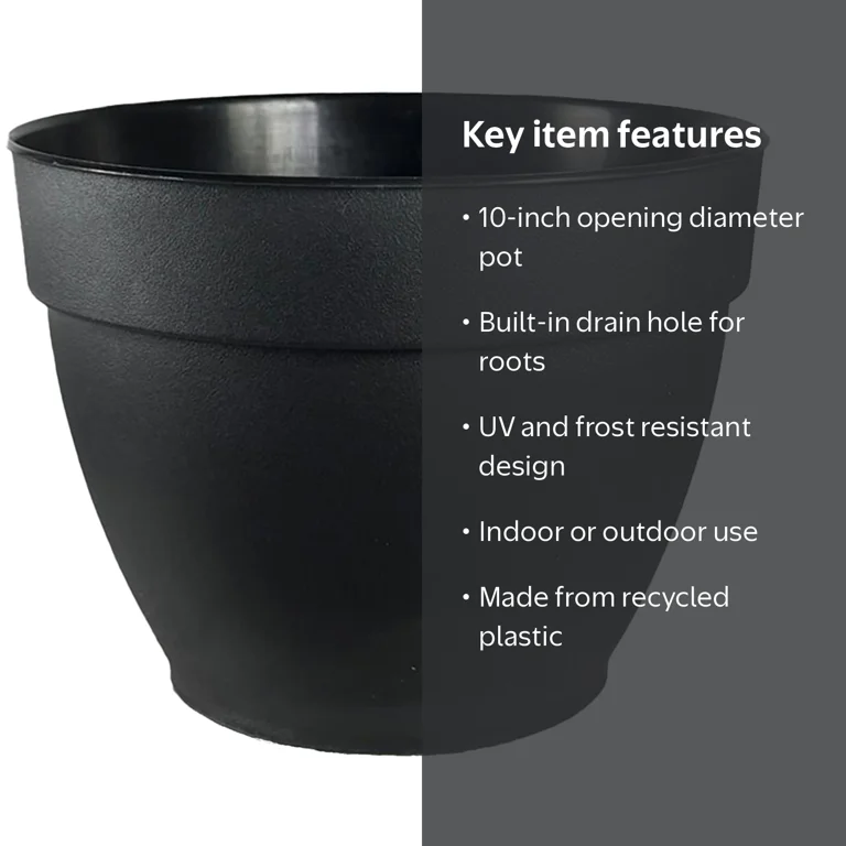 Bien POT BLACK エディション10 Jacinto 10 inch Black Recycled Plastic Planter with Drain Hole