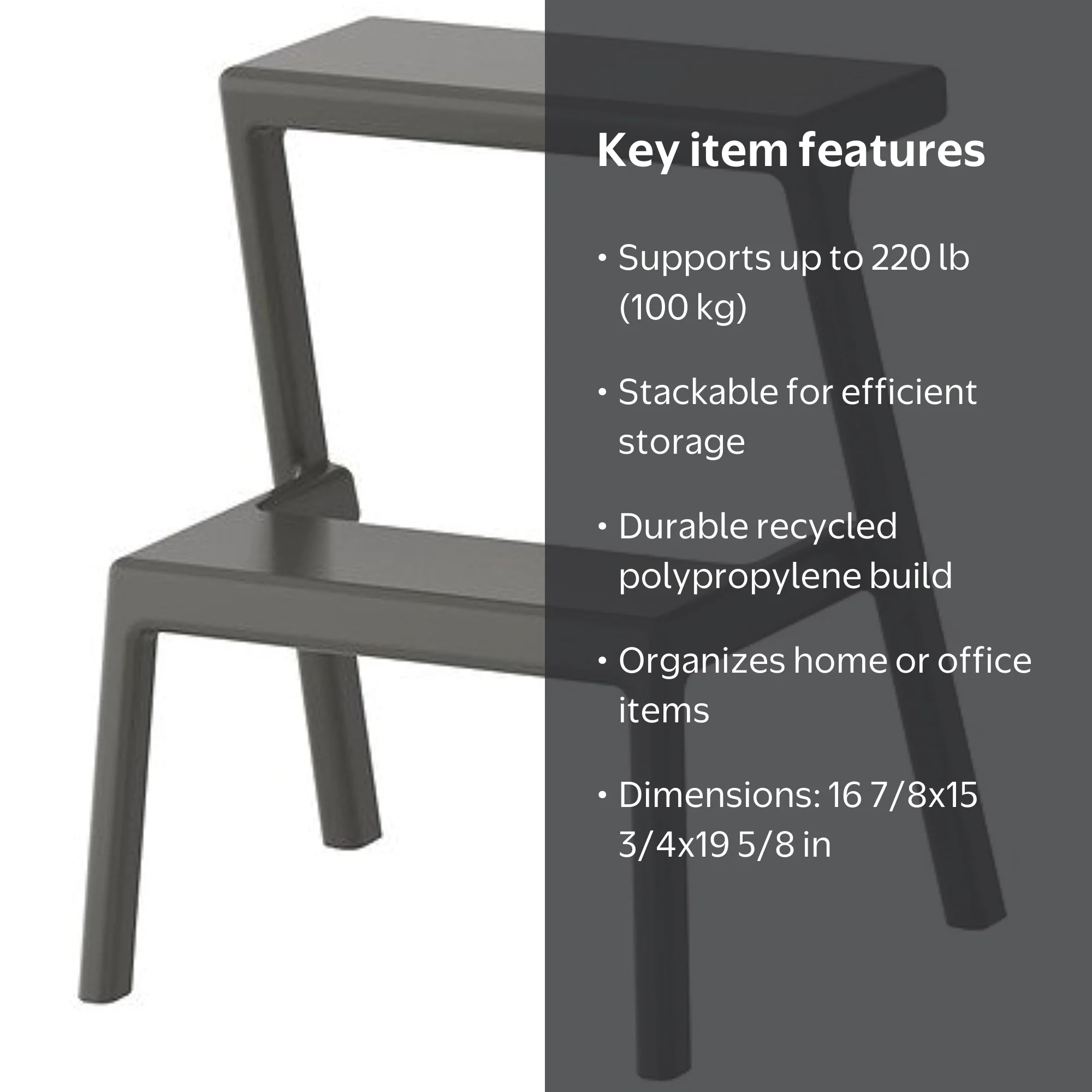 Ikea MAsterby Stackable Recycled Plastic Step Stool, Gray