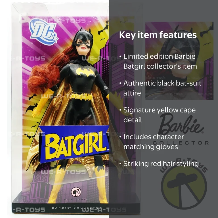 Barbie Batgirl Collector Doll in Black Bat-Suit and Yellow Cape